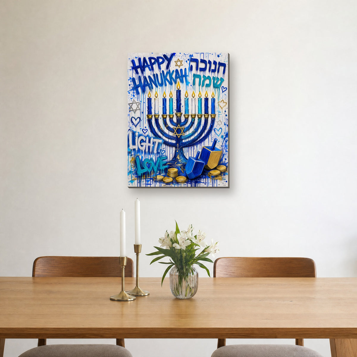 Printed on canvas, hanging on a wall