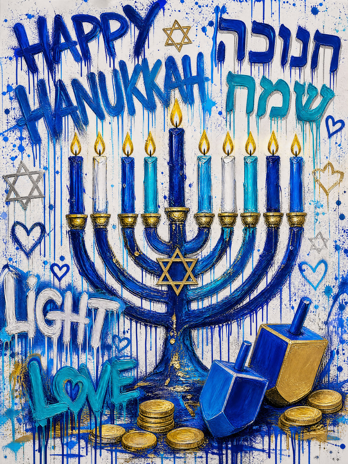 Happy Hanukkah Menorah | Judaica Pop Art