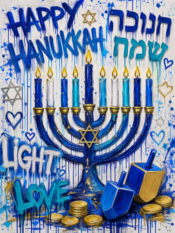 Happy Hanukkah Menorah | Judaica Pop Art