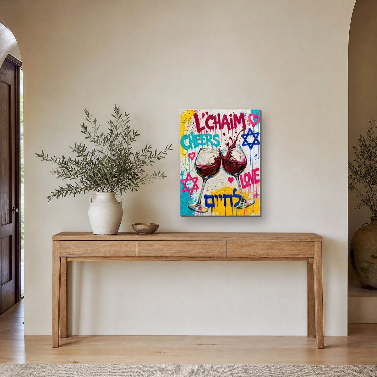 Printed on canvas, hanging on a wall
