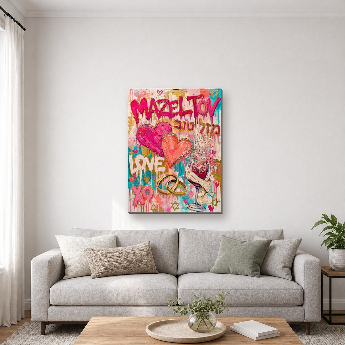 Printed on canvas, hanging on a wall