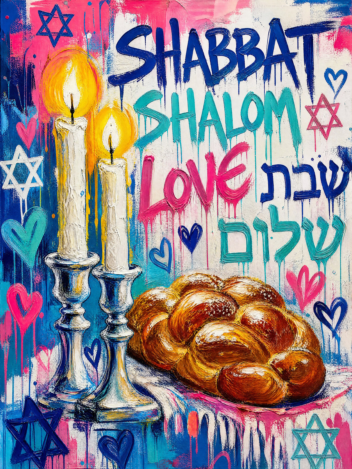 Shabbat Candles and Challah | Judaica Pop Art